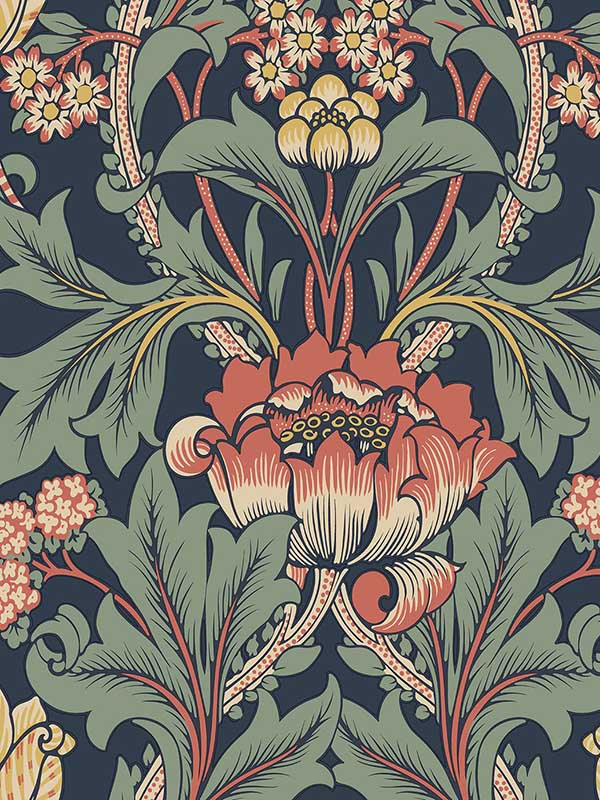Primrose Floral Peel and Stick fabric in denim blue and auburn color - pattern number NW44402 - by NextWall in the Peel and Stick Wallpaper by Nextwall collection
