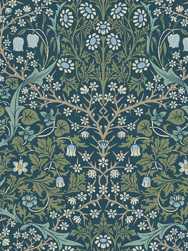 Victorian Garden Peel and Stick fabric in prussian blue and moss green color - pattern number NW44502 - by NextWall in the Peel and Stick Wallpaper by Nextwall collection