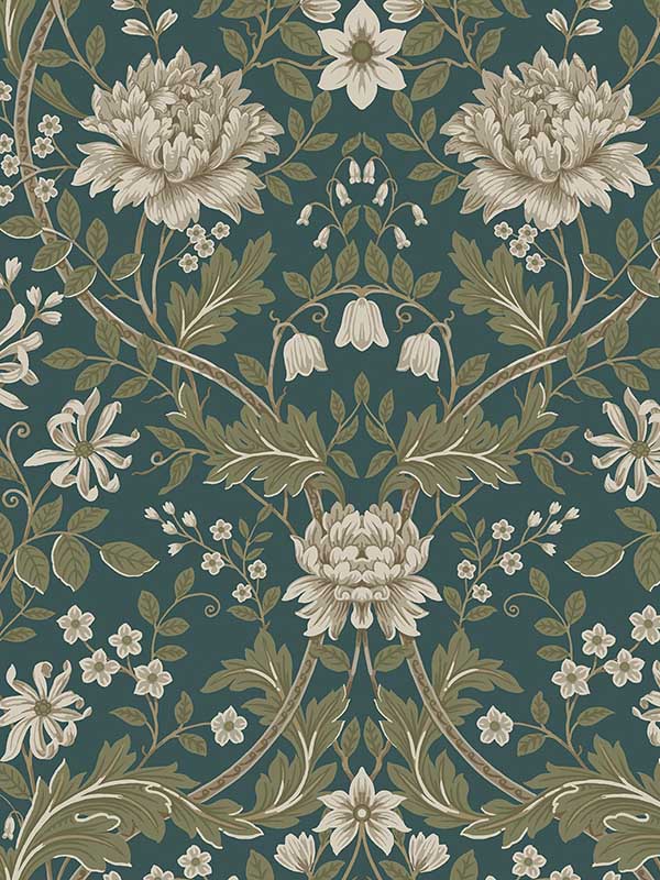 Honeysuckle Trail Peel and Stick wallpaper in teal and moss green color - pattern number NW44604 - by NextWall in the Peel and Stick Wallpaper by Nextwall collection