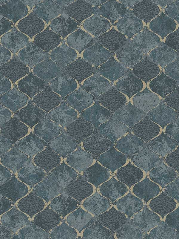 Pilak Ogee Tile fabric in blue color - pattern number 4105-86607 - by A Street Prints in the Lumina collection