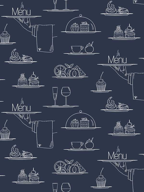 Chalkboard Menu fabric in navy color - pattern number G45407 - by Galerie in the Just Kitchens collection