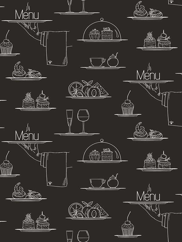 Chalkboard Menu fabric in black color - pattern number G45408 - by Galerie in the Just Kitchens collection