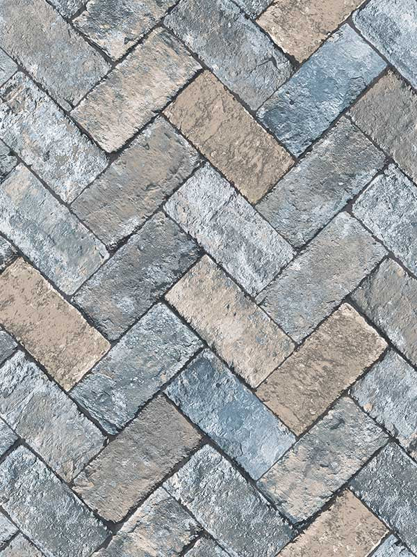 Herringbone Brick fabric in blues taupe color - pattern number G45425 - by Galerie in the Just Kitchens collection