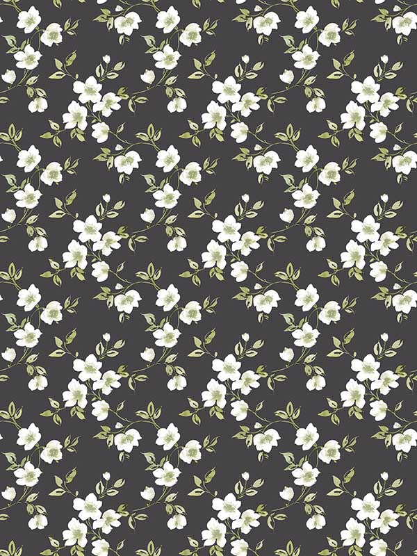 Anenome Mini fabric in black green taupe color - pattern number G78480 - by Galerie in the Secret Garden collection