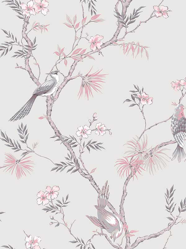 Classic Bird Trail fabric in grey pink color - pattern number G78491 - by Galerie in the Secret Garden collection