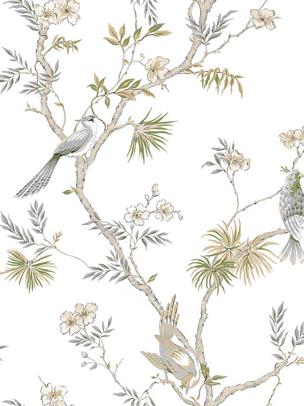 Classic Bird Trail fabric in grey green beige white color - pattern number G78492 - by Galerie in the Secret Garden collection