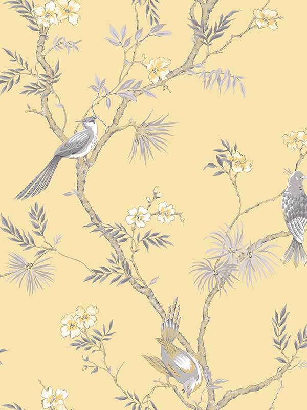 Classic Bird Trail fabric in yellow grey color - pattern number G78494 - by Galerie in the Secret Garden collection