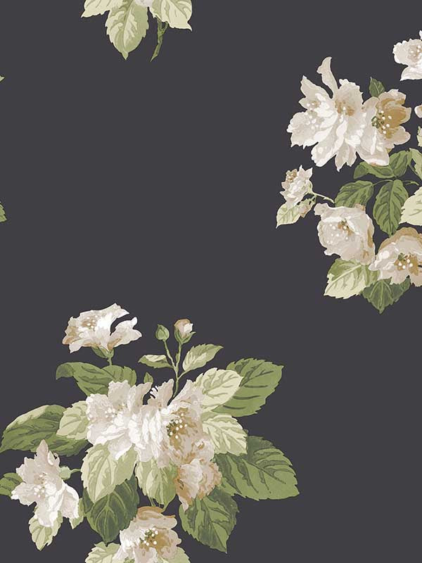 Classic Bouquet fabric in black green taupe color - pattern number G78495 - by Galerie in the Secret Garden collection