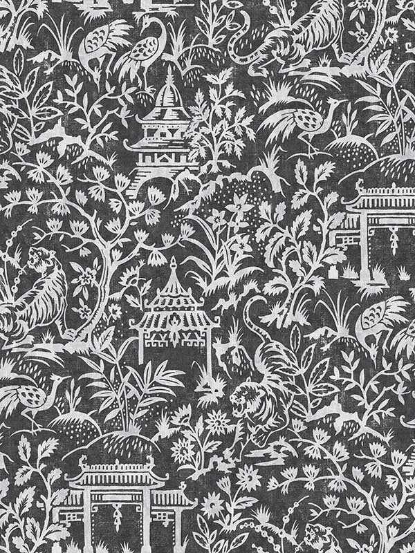 Garden Toile fabric in black grey color - pattern number G78510 - by Galerie in the Secret Garden collection