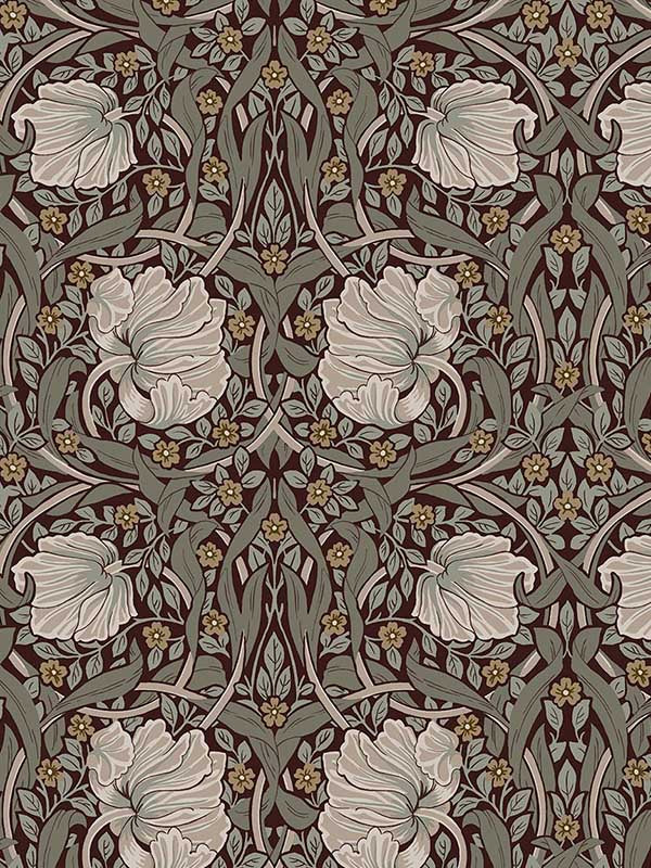 Pimpernel Floral Peel and Stick wallpaper in auburn and eucalyptus color - pattern number NW42401 - by NextWall in the Peel and Stick Wallpaper by Nextwall collection