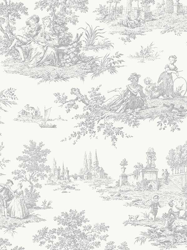 Chateau Toile Peel and Stick fabric in argos grey color - pattern number NW43308 - by NextWall in the Peel and Stick Wallpaper by Nextwall collection