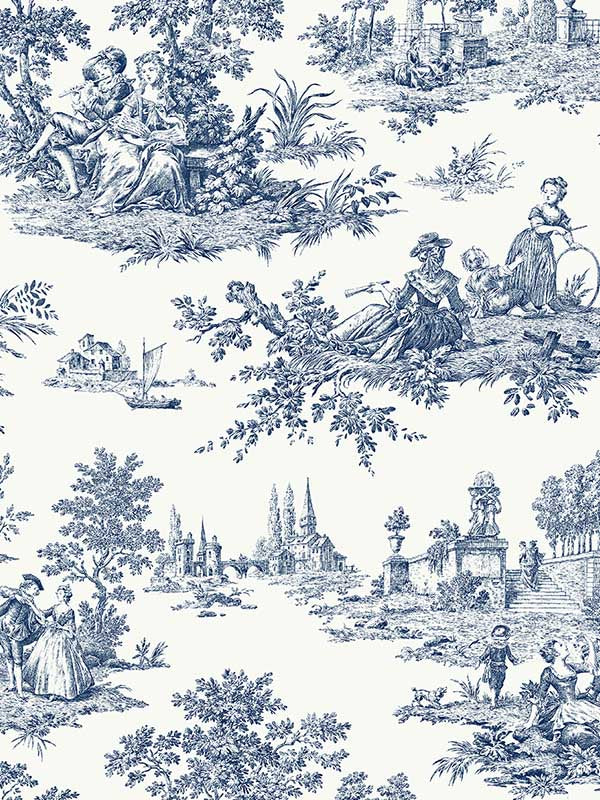 Chateau Toile Peel and Stick fabric in navy blue color - pattern number NW43312 - by NextWall in the Peel and Stick Wallpaper by Nextwall collection