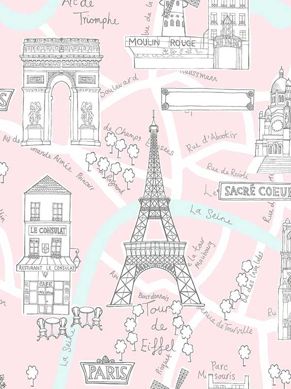Paris Scene Peel and Stick fabric in pale pink color - pattern number NW44801 - by NextWall in the Peel and Stick Wallpaper by Nextwall collection