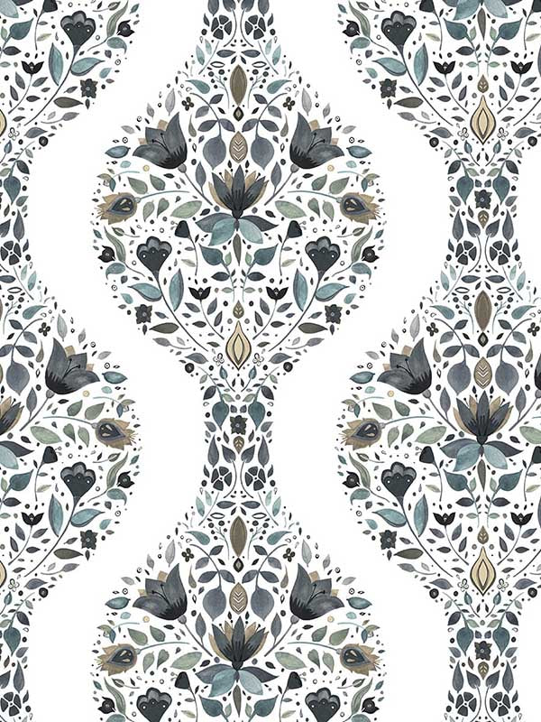 Floral Ogee Peel and Stick fabric in steel and rustic taupe color - pattern number NW45000 - by NextWall in the Peel and Stick Wallpaper by Nextwall collection