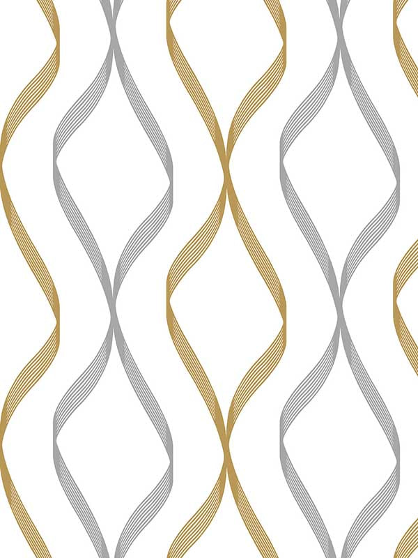Ogee Ribbon Peel and Stick wallpaper in silver and gold color - pattern number NW45105 - by NextWall in the Peel and Stick Wallpaper by Nextwall collection