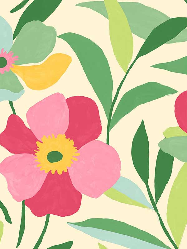 Garden Block Floral Peel and Stick wallpaper in pink and kelly green color - pattern number NW45301 - by NextWall in the Peel and Stick Wallpaper by Nextwall collection