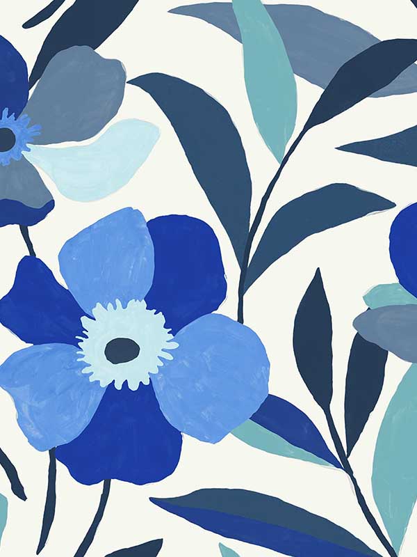 Garden Block Floral Peel and Stick wallpaper in cobalt blue and lagoon color - pattern number NW45302 - by NextWall in the Peel and Stick Wallpaper by Nextwall collection