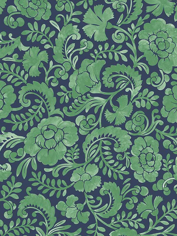 Tonal Paisley Peel and Stick fabric in spearmint and navy color - pattern number NW45504 - by NextWall in the Peel and Stick Wallpaper by Nextwall collection