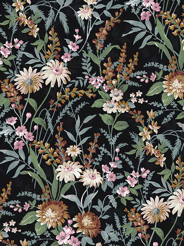 Vintage Floral Peel and Stick fabric in onyx color - pattern number NW45700 - by NextWall in the Peel and Stick Wallpaper by Nextwall collection