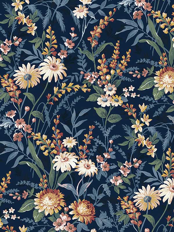 Vintage Floral Peel and Stick fabric in navy blue color - pattern number NW45702 - by NextWall in the Peel and Stick Wallpaper by Nextwall collection