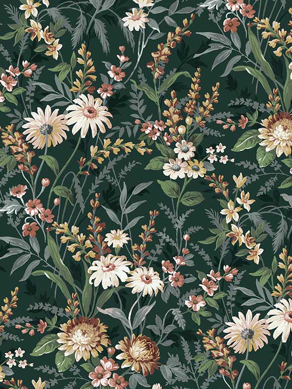 Vintage Floral Peel and Stick fabric in forest green color - pattern number NW45704 - by NextWall in the Peel and Stick Wallpaper by Nextwall collection