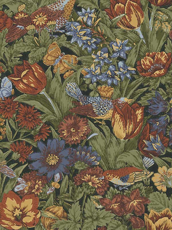 Bird Floral Peel and Stick wallpaper in russet and riverside color - pattern number NW46005 - by NextWall in the Peel and Stick Wallpaper by Nextwall collection