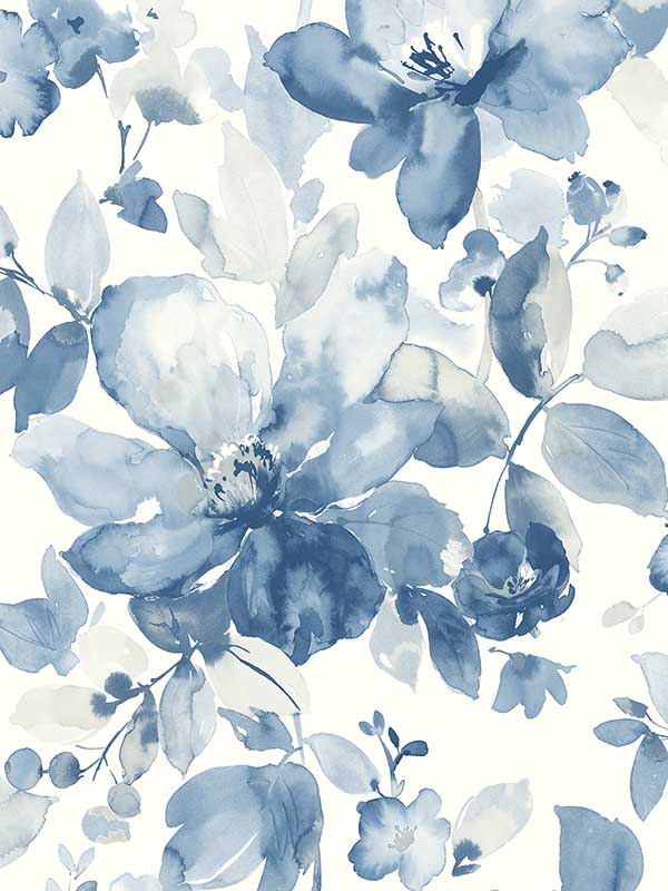 Watercolor Flower Peel and Stick fabric in bluestone color - pattern number NW47802 - by NextWall in the Peel and Stick Wallpaper by Nextwall collection