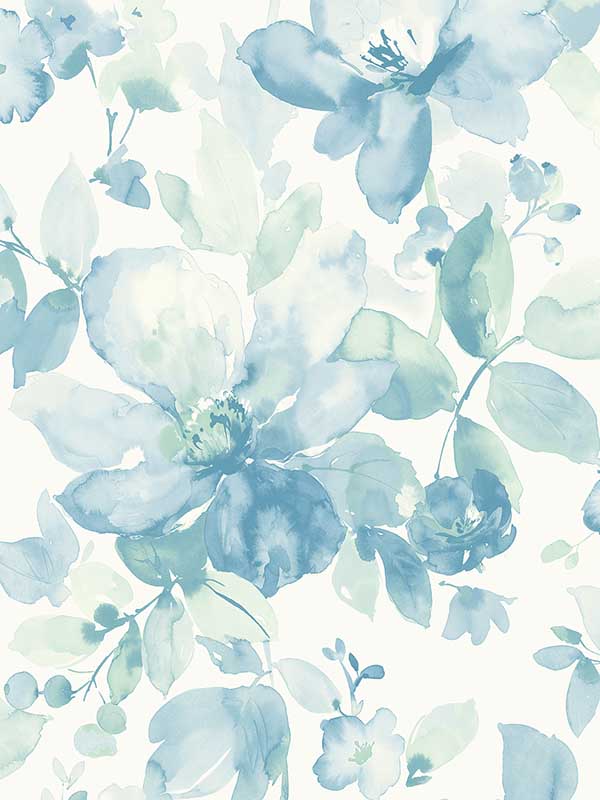 Watercolor Flower Peel and Stick fabric in seaglass color - pattern number NW47804 - by NextWall in the Peel and Stick Wallpaper by Nextwall collection