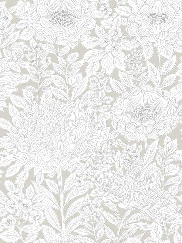Wood Block Blooms fabric in taupe and silver color - pattern number BW3922 - by York in the Inspired by Color Beige and Neutrals collection