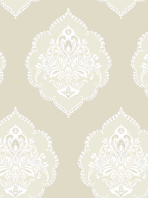 Signet Medallion Damask fabric in beige color - pattern number DM4983 - by York in the Inspired by Color Beige and Neutrals collection