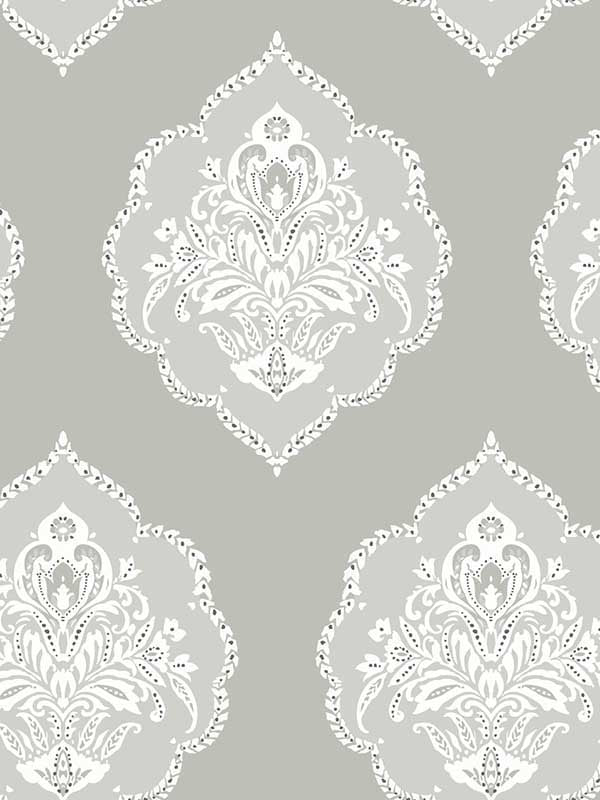 Signet Medallion Damask fabric in grey color - pattern number DM4984 - by York in the Inspired by Color Beige and Neutrals collection