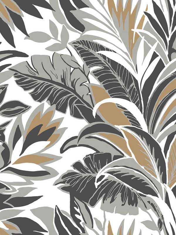 Palm Silhouette fabric in black and gold color - pattern number CY1567 - by York in the Inspired by Color Black and White III collection