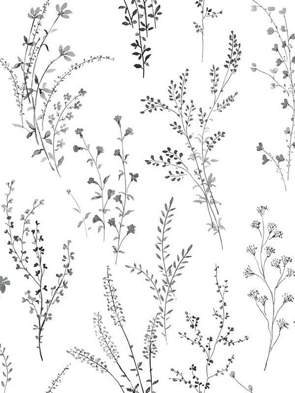 Wildflower Sprigs fabric in black and white color - pattern number FH4026 - by York in the Inspired by Color Black and White III collection
