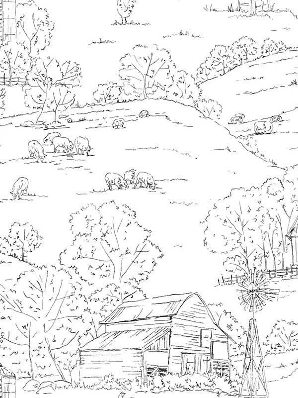 Pasture Toile fabric in black and white color - pattern number FH4031 - by York in the Inspired by Color Black and White III collection