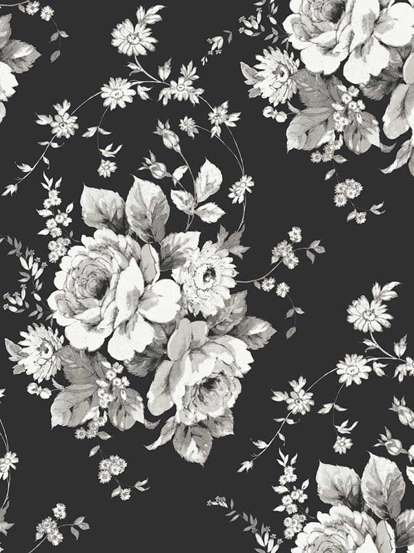 Heritage Rose fabric in black and grey color - pattern number FH4088 - by York in the Inspired by Color Black and White III collection