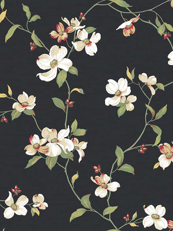 Dogwood fabric in black color - pattern number GE9550 - by York in the Inspired by Color Black and White III collection