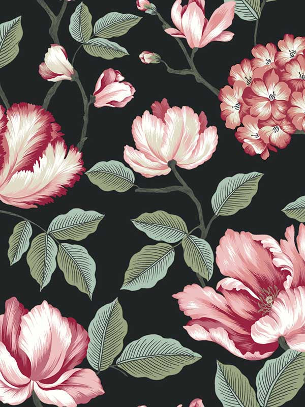 Morning Garden wallpaper in black color - pattern number GR5901 - by York in the Inspired by Color Black and White III collection