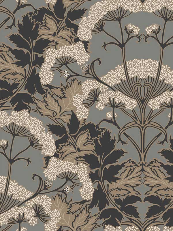 Yarrow Nouveau fabric in charcoal and gold color - pattern number NV5557 - by York in the Inspired by Color Black and White III collection