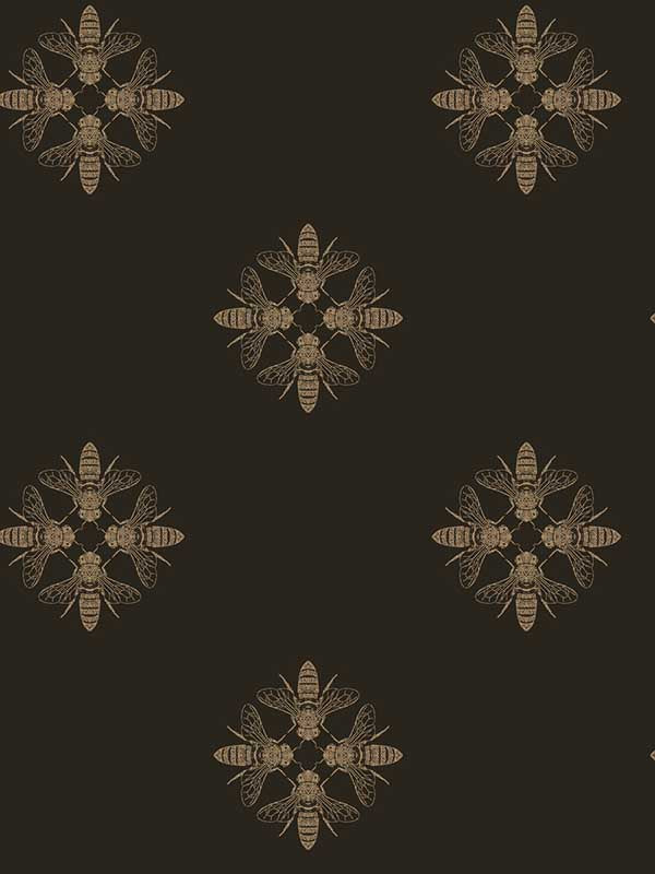 Honey Bee wallpaper in gold and black color - pattern number ON1642 - by York in the Inspired by Color Black and White III collection
