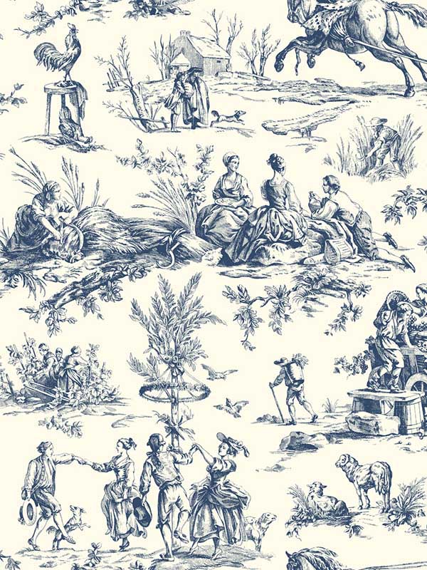 Seasons Toile fabric in navy color - pattern number AF2000 - by York in the Inspired by Color Blues II collection