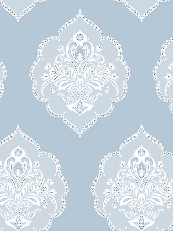 Signet Medallion Damask fabric in blue color - pattern number DM4985 - by York in the Inspired by Color Blues II collection