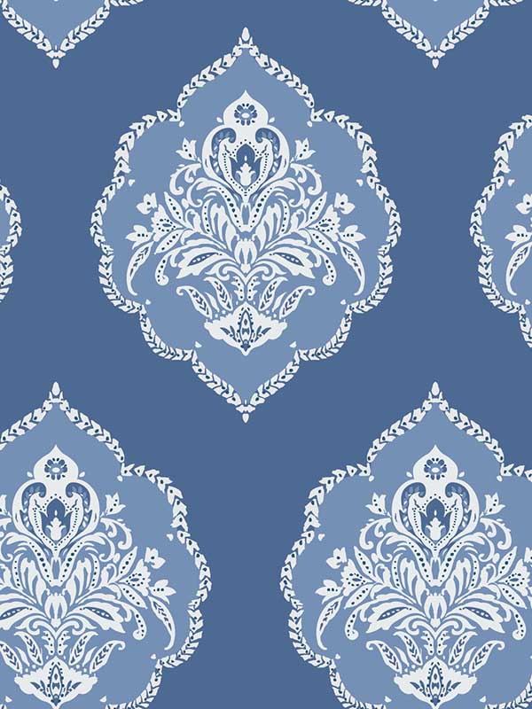 Signet Medallion Damask fabric in blue color - pattern number DM4986 - by York in the Inspired by Color Blues II collection
