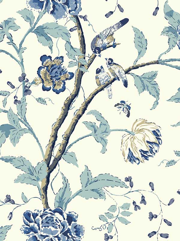 Teahouse Floral fabric in green color - pattern number EB2076 - by York in the Inspired by Color Blues II collection