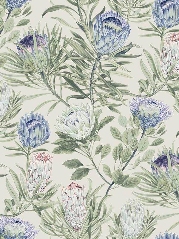 Protea wallpaper in cream and blue color - pattern number BL1753 - by York in the Blooms Second Edition collection
