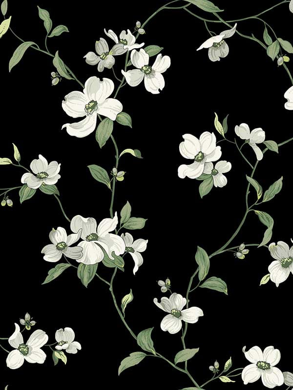 Dogwood wallpaper in black color - pattern number BL1764 - by York in the Blooms Second Edition collection