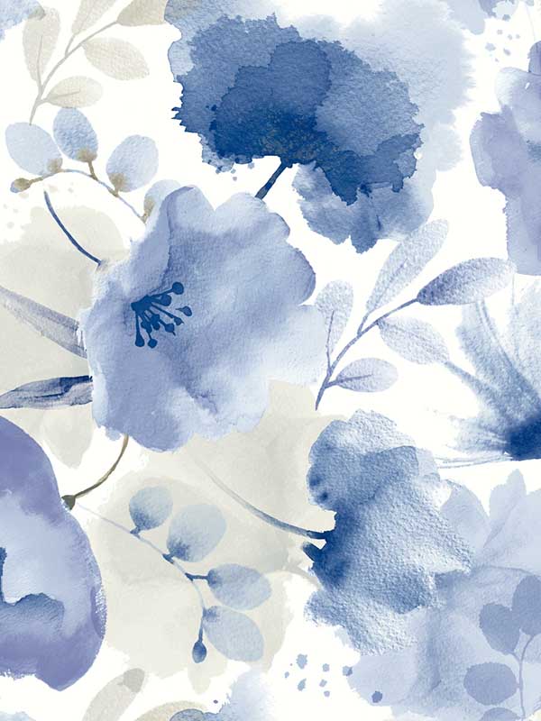Watercolor Bouquet wallpaper in cobalt color - pattern number BL1773 - by York in the Blooms Second Edition collection