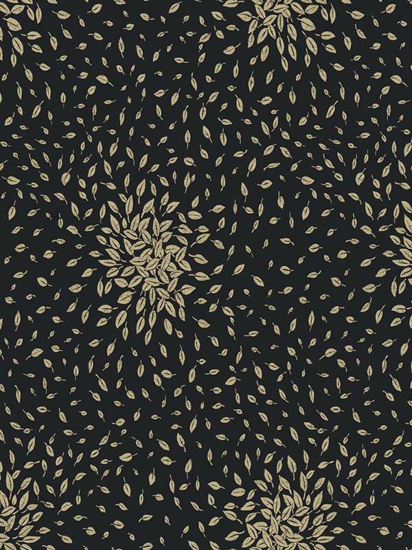 Petite Leaves fabric in black and gold color - pattern number MD7102 - by Antonina Vella in the Modern Metals Second Edition collection