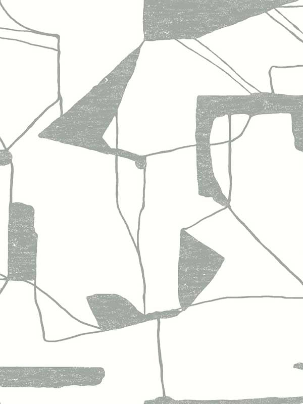 Abstract Geo fabric in white and silver color - pattern number MD7114 - by Antonina Vella in the Modern Metals Second Edition collection