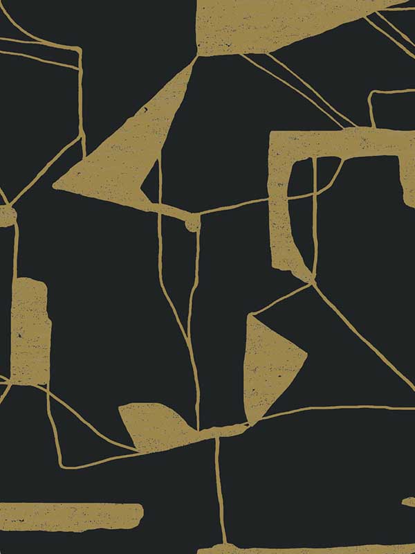 Abstract Geo fabric in black and gold color - pattern number MD7115 - by Antonina Vella in the Modern Metals Second Edition collection