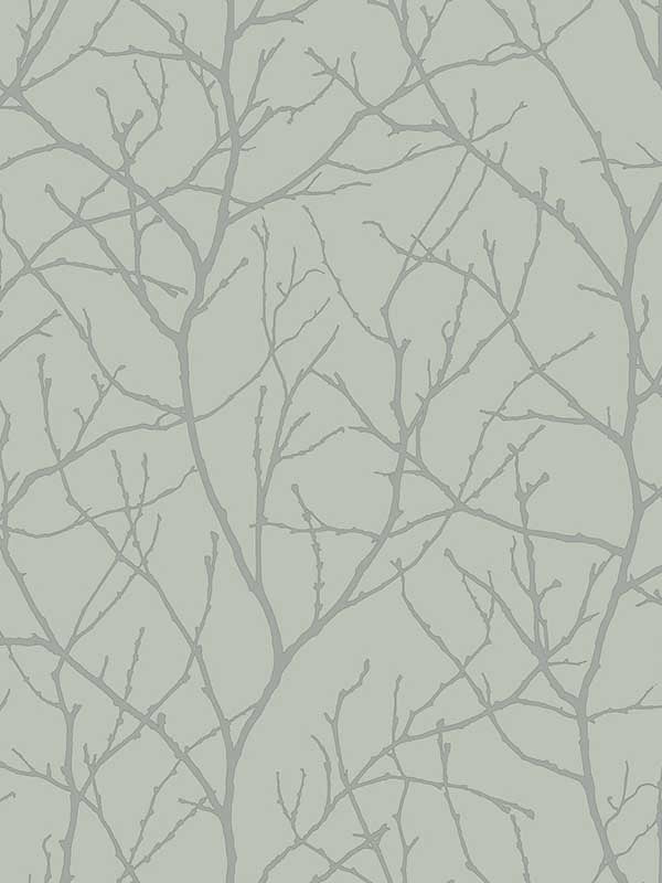 Trees Silhouette fabric in eucalyptus and silver color - pattern number MD7124 - by Antonina Vella in the Modern Metals Second Edition collection